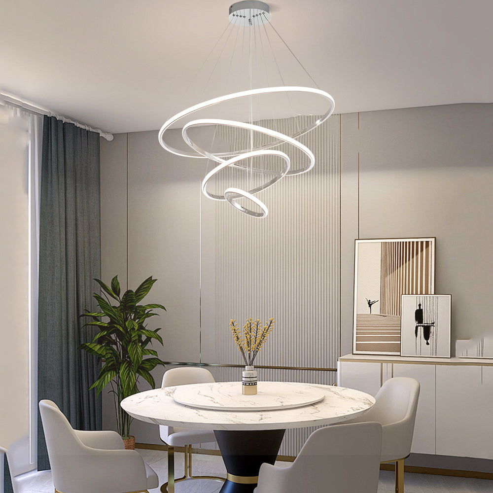 Contemporary Tiered Ring Chrome Chandelier