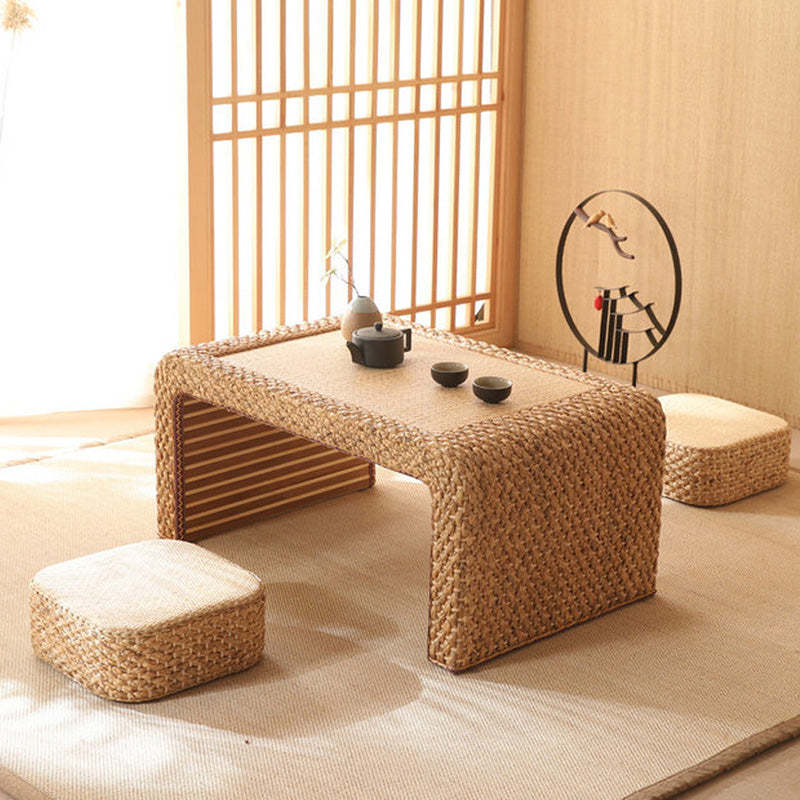 Japanese Rattan Wood Tatami Coffee Table