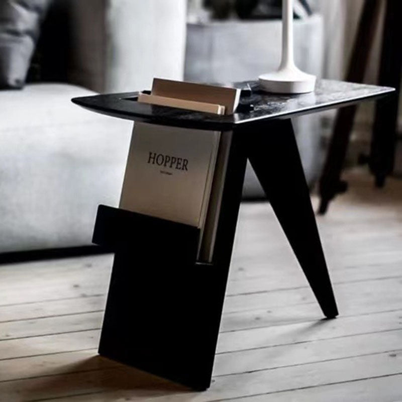 Minimalist Triangle Wood 1-Shelf Side Table