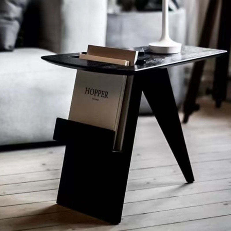 Minimalist Triangle Wood 1-Shelf Side Table — Black