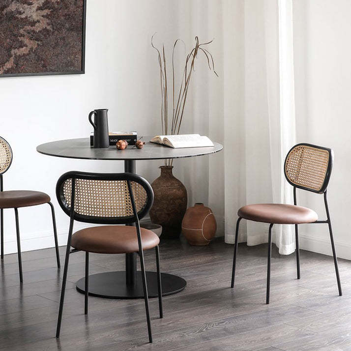 Nordic Leather Wood Rattan Armchair