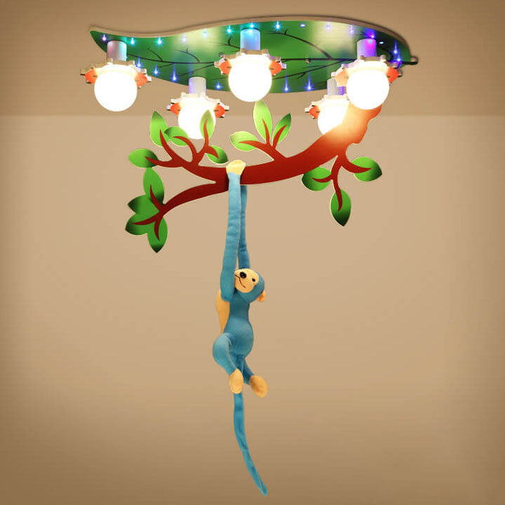Kids Monkey Leaf Acrylic 5-Light Flush Ceiling Light