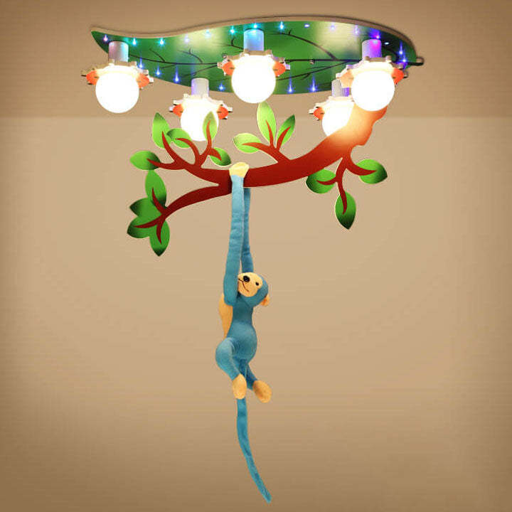 Kids Monkey Leaf Acrylic 5-Light Flush Ceiling Light