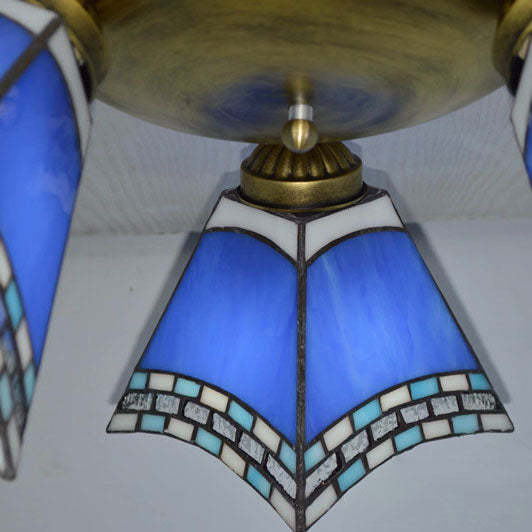 Tiffany Stained Glass Horn Semi-Flush Light