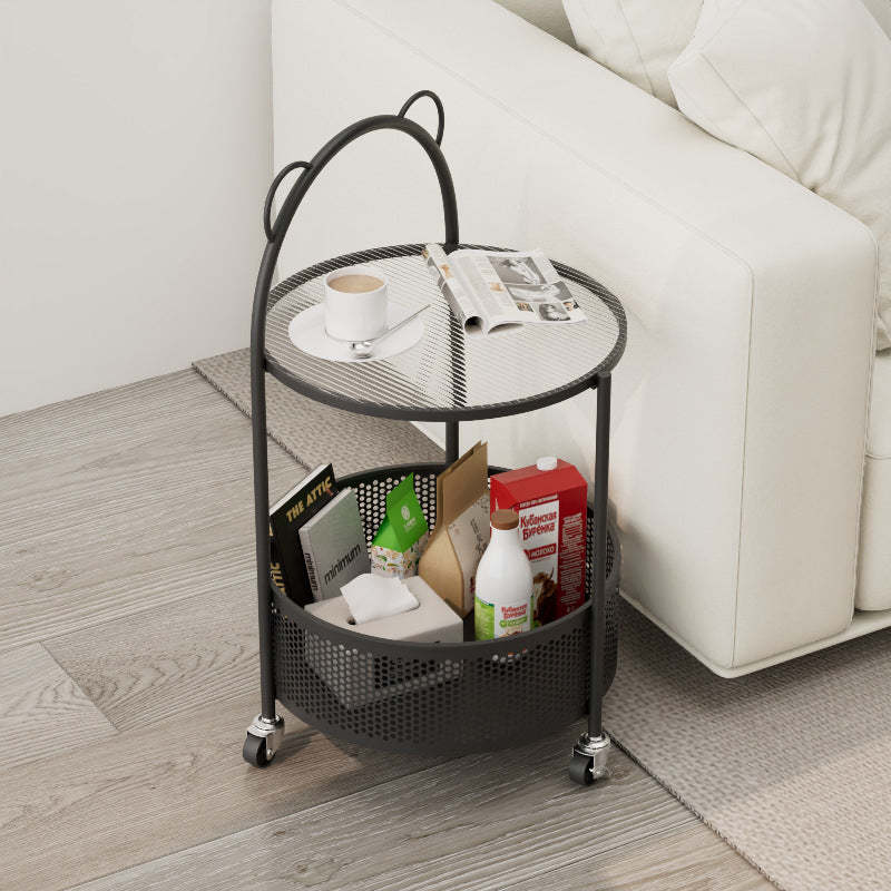 Contemporary Round Glass Movable 2-Tier Side Table