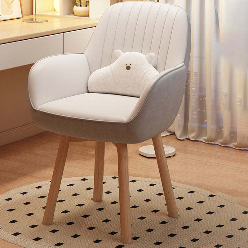 Nordic Curved Leather Wood Swivel Desk Chair