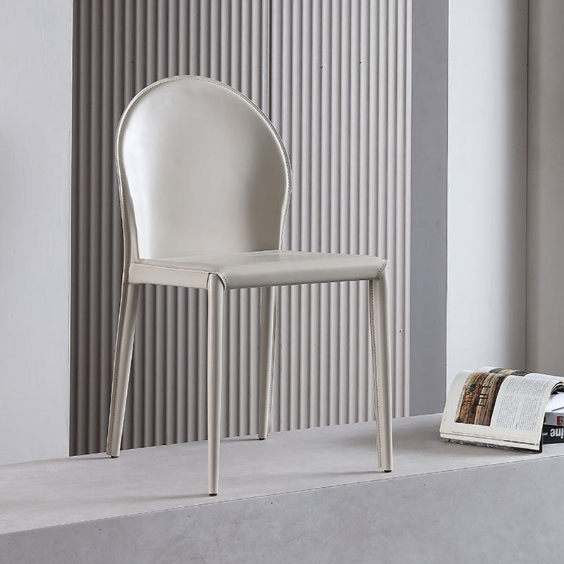 Minimalist Half Oval Leather Metal Dining Chair — Gray