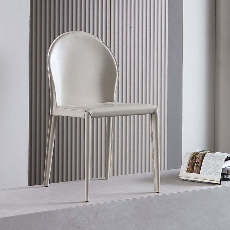Minimalist Half Oval Leather Metal Dining Chair — Gray