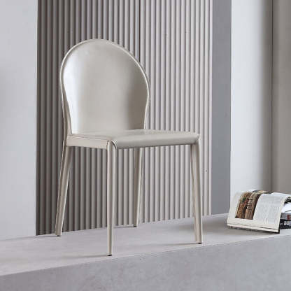 Minimalist Half Oval Leather Metal Dining Chair — Gray