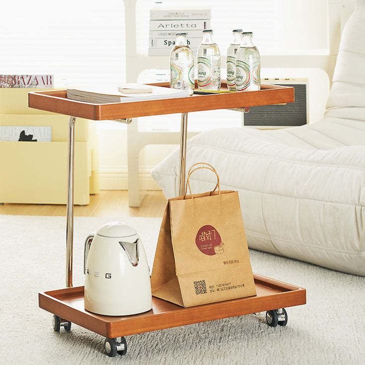 Minimalist Wood Metal 2-Tier Wheeled End Table