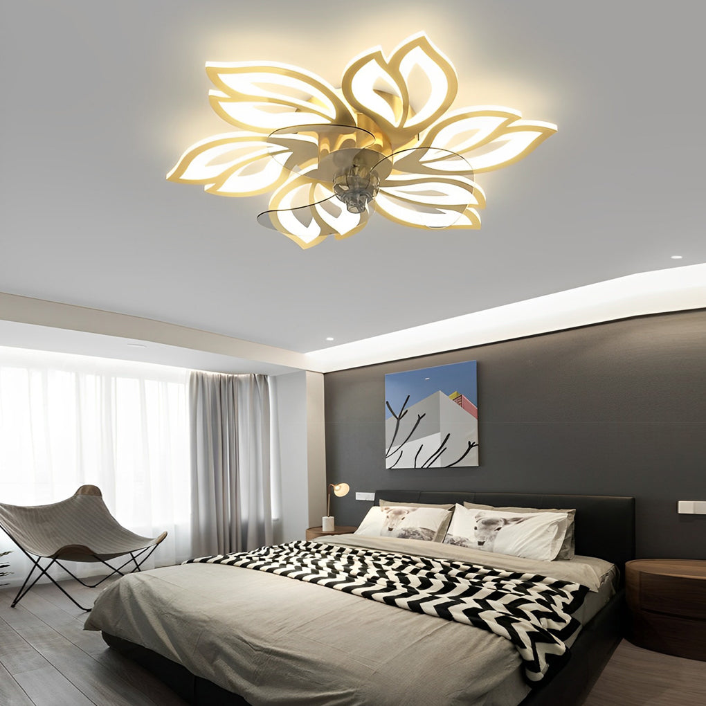 Lighom modern flower silent synthetic ceiling fans — Dia 25.6" x 5.5" H / Leaf / Matte Black
