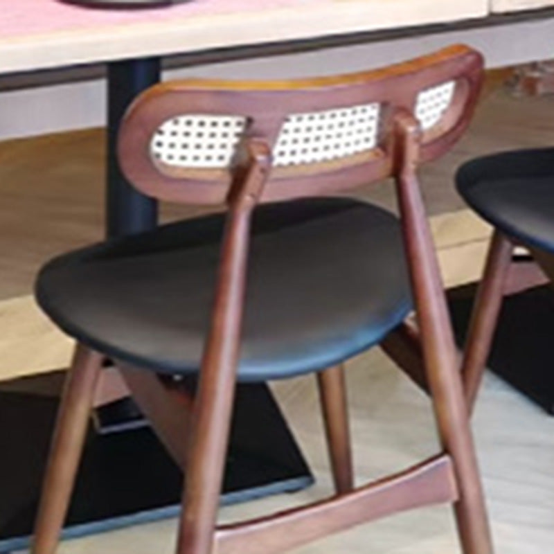 Japanese Faux Leather Wood Splayed-Leg Dining Chair