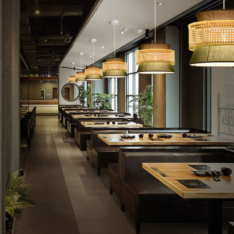 Modern Rattan Japanese Drum Pendant Light