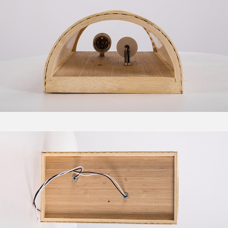 Japanese Woven Bamboo Semicircular Cylinder Sconce