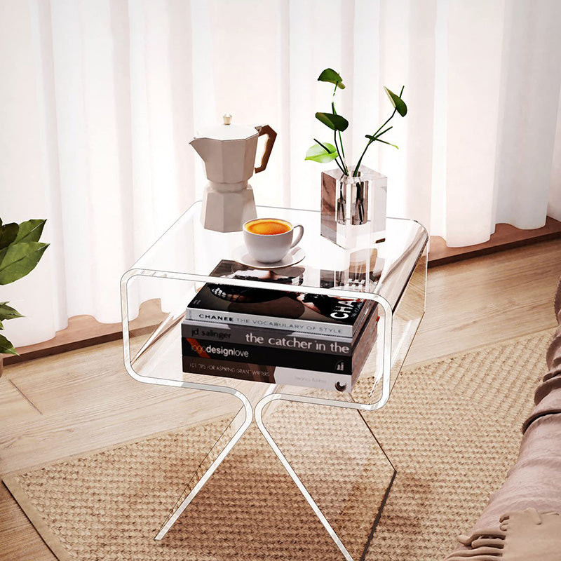 Minimalist Rectangular Acrylic 2-Tier End Table