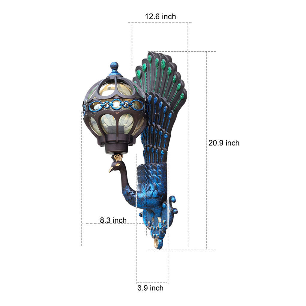 Waterproof Retro Peacocks Aluminum European Style Outdoor Wall Light-Lighom