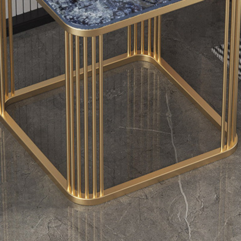 Minimalist Rock Slab Metal Coffee Table — Marble White + Gold Frame