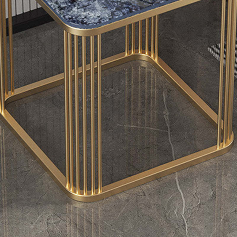 Minimalist Rock Slab Metal Coffee Table — Marble White + Gold Frame