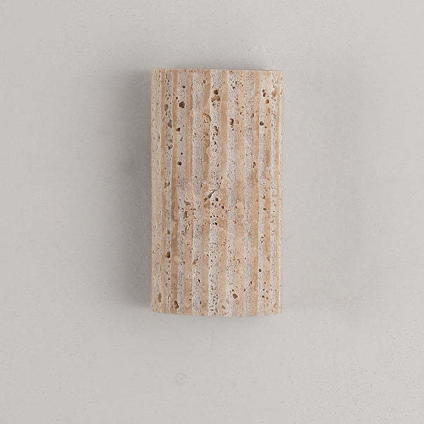 Japanese Striped Beige Travertine Semicircle LED Wall Sconce