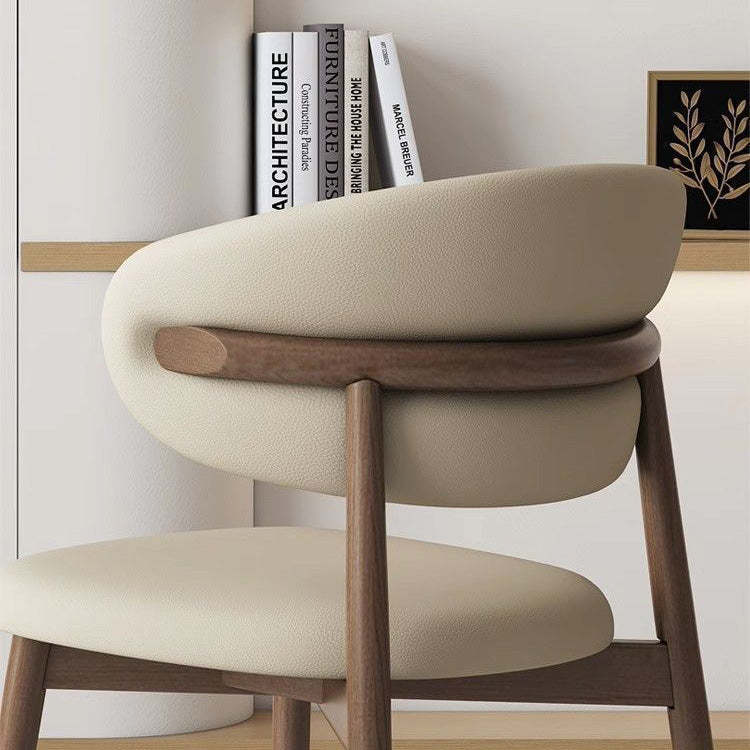 Nordic Leather Metal Dining Chair — Khaki + Original Wood Frame