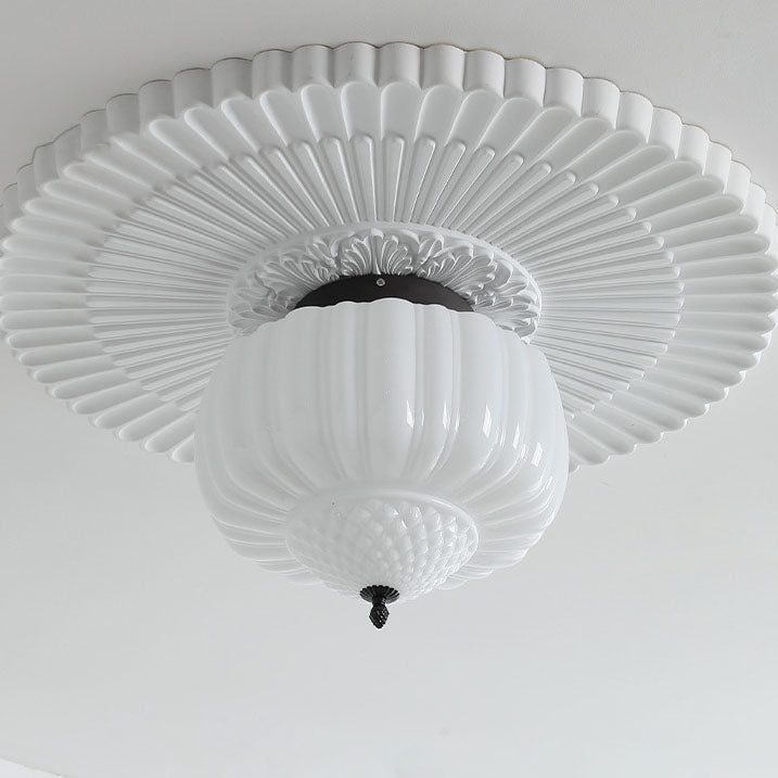 Art Deco Iron Pumpkin Glass 3-Light Flush Ceiling Light