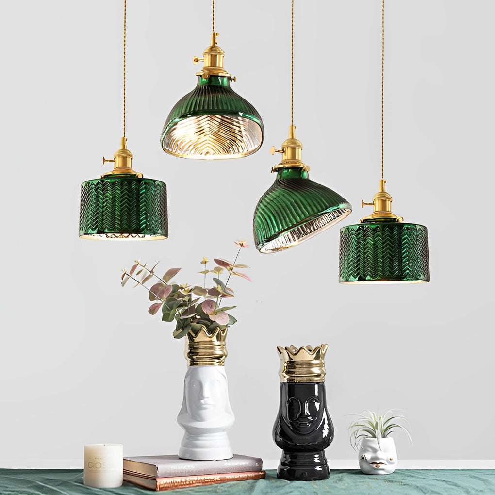 LED Copper Glass Green Retro Nordic Pendant