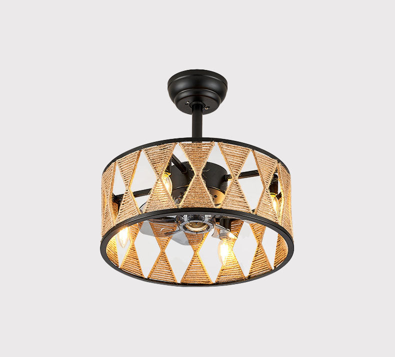 Industrial Hemp Rope Cylinder 4-Light Fan Light