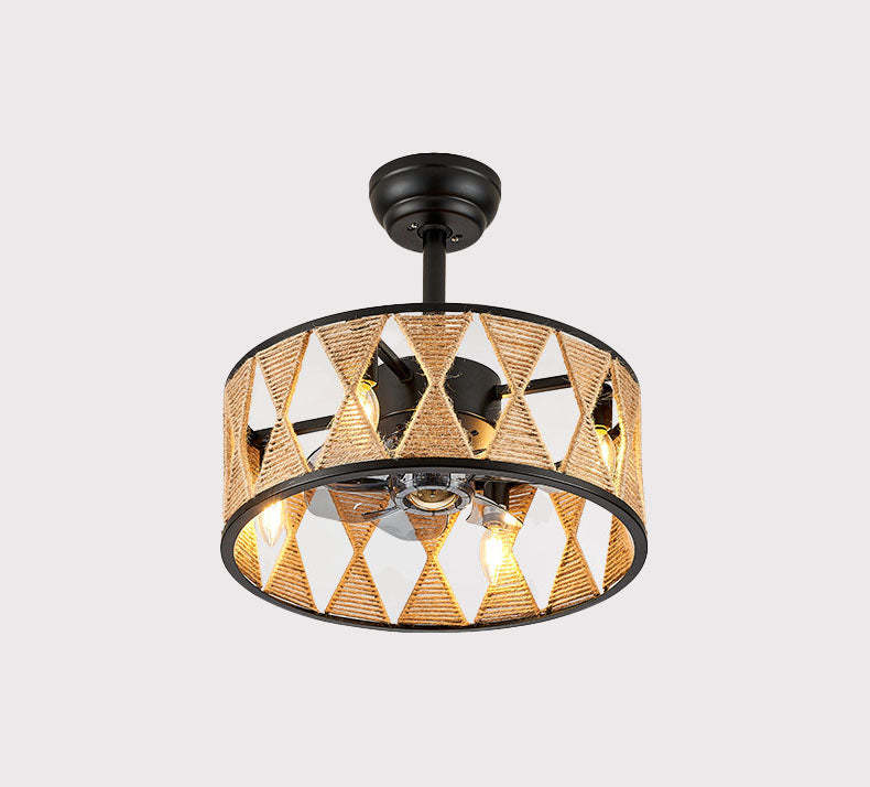 Industrial Hemp Rope Cylinder 4-Light Fan Light
