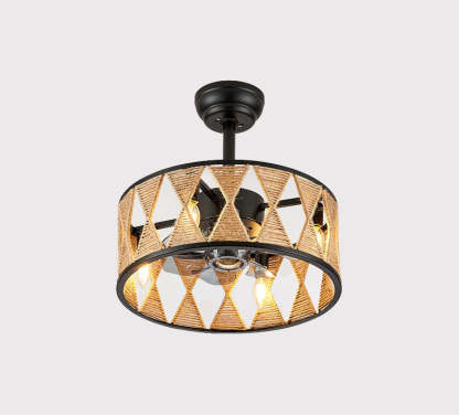Industrial Hemp Rope Cylinder 4-Light Fan Light