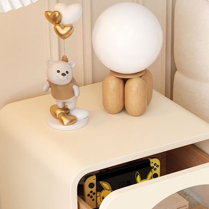 Minimalist Wood Glass Rounded Rectangular Nightstand