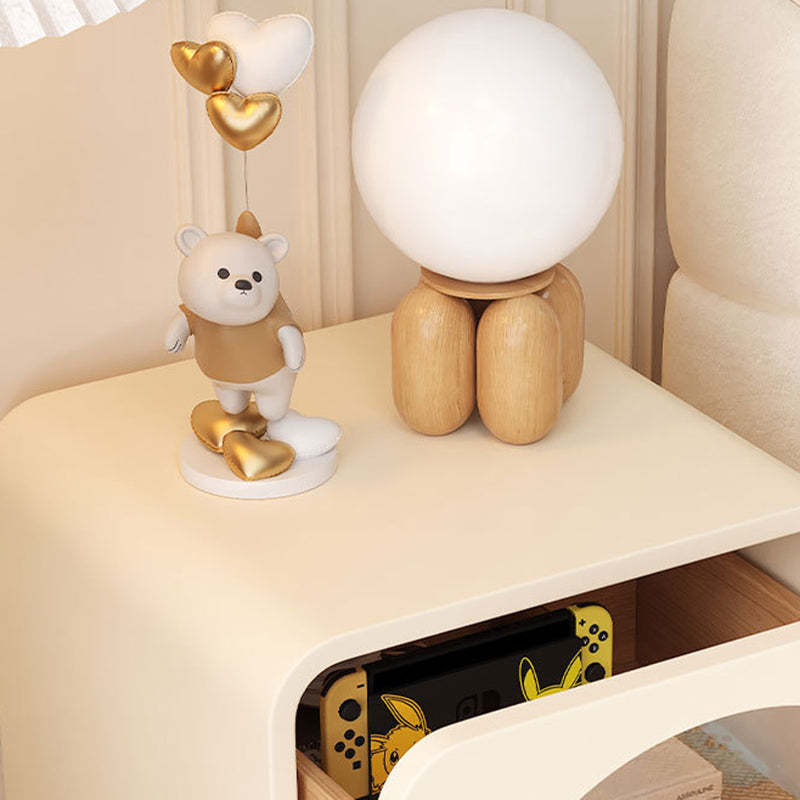 Minimalist Wood Glass Rounded Rectangular Nightstand