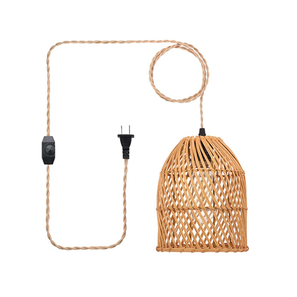 Vintage Rattan Dome Column Pendant Light