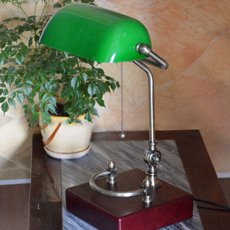 Vintage Green Glass Solid Wood Iron Table Lamp