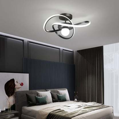 Nordic Modern Streamer Surround LED Semi-Flush Mount Light — Infinitely Dimmable / Black
