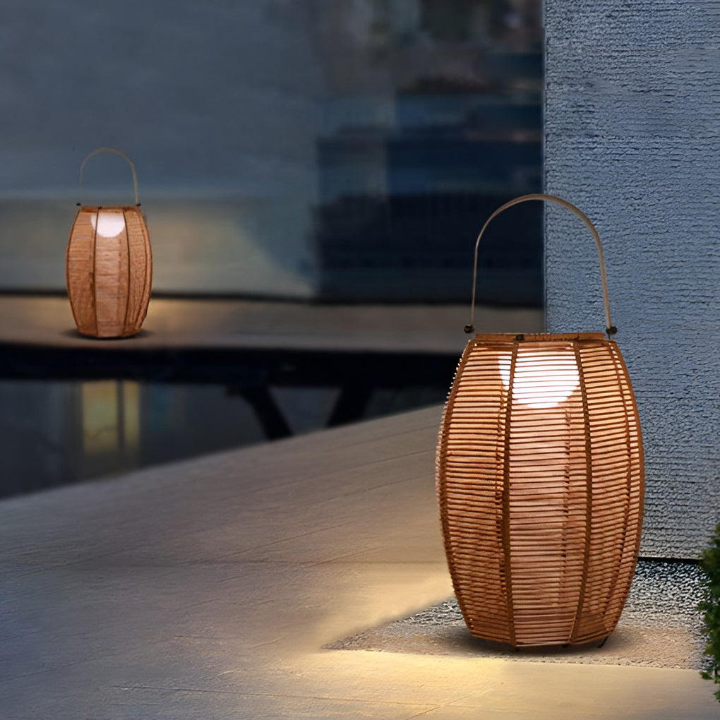 Rattan Lantern Shaped LED Waterproof Portable Modern Outdoor Floor Lamp-Lighom