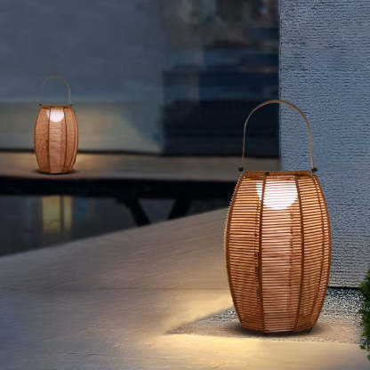 Rattan Lantern Shaped LED Waterproof Portable Modern Outdoor Floor Lamp-Lighom