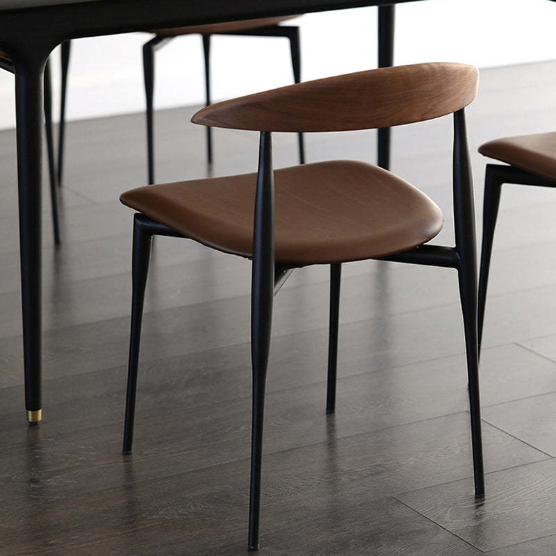 Nordic Cowl Curved Leather Wood Dining Chair