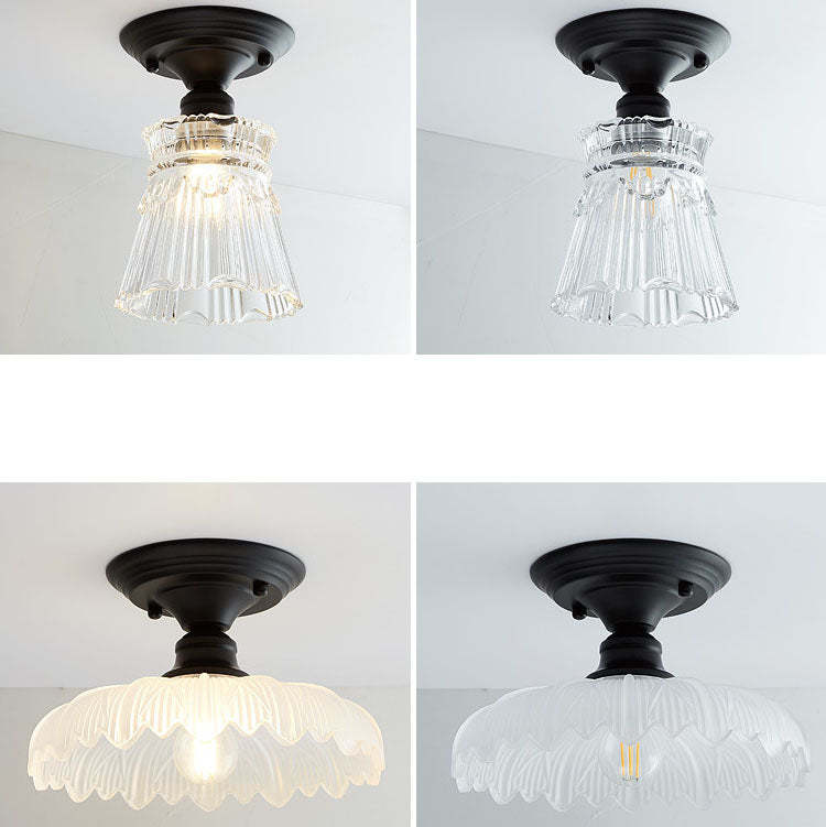 Nordic Vintage Glass Floral Geometry Semi-Flush Light
