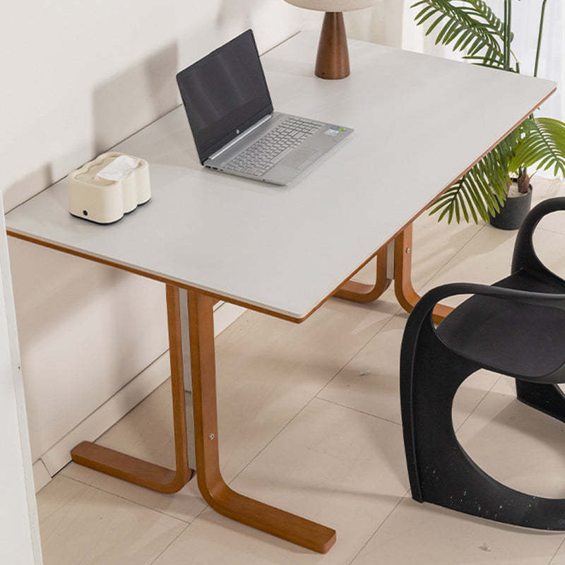 Retro Curved Leg Slate Wood Iron Dining Table