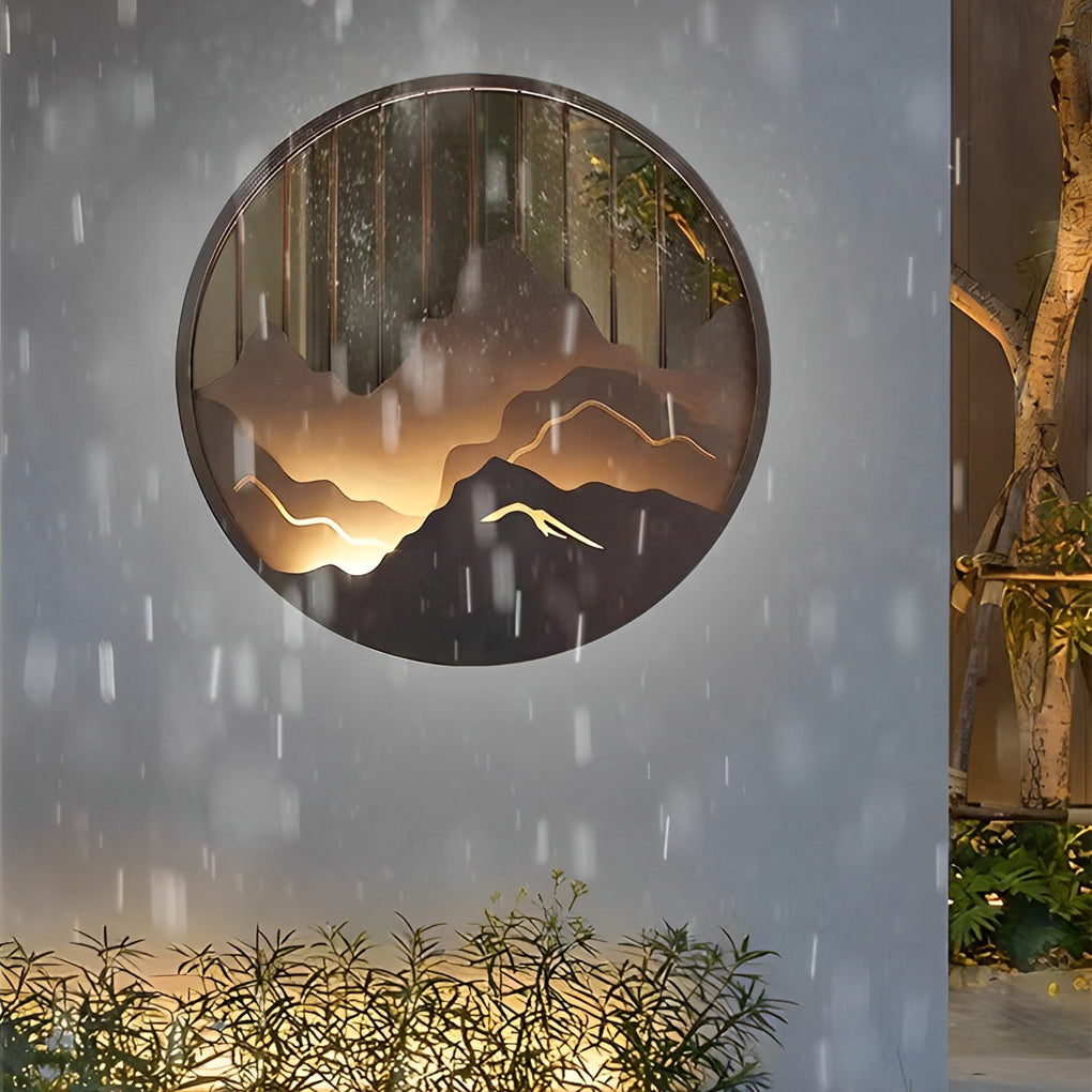 Round Mountain Scenery LED Waterproof Outdoor Wall Sconce Lighting-Lighom