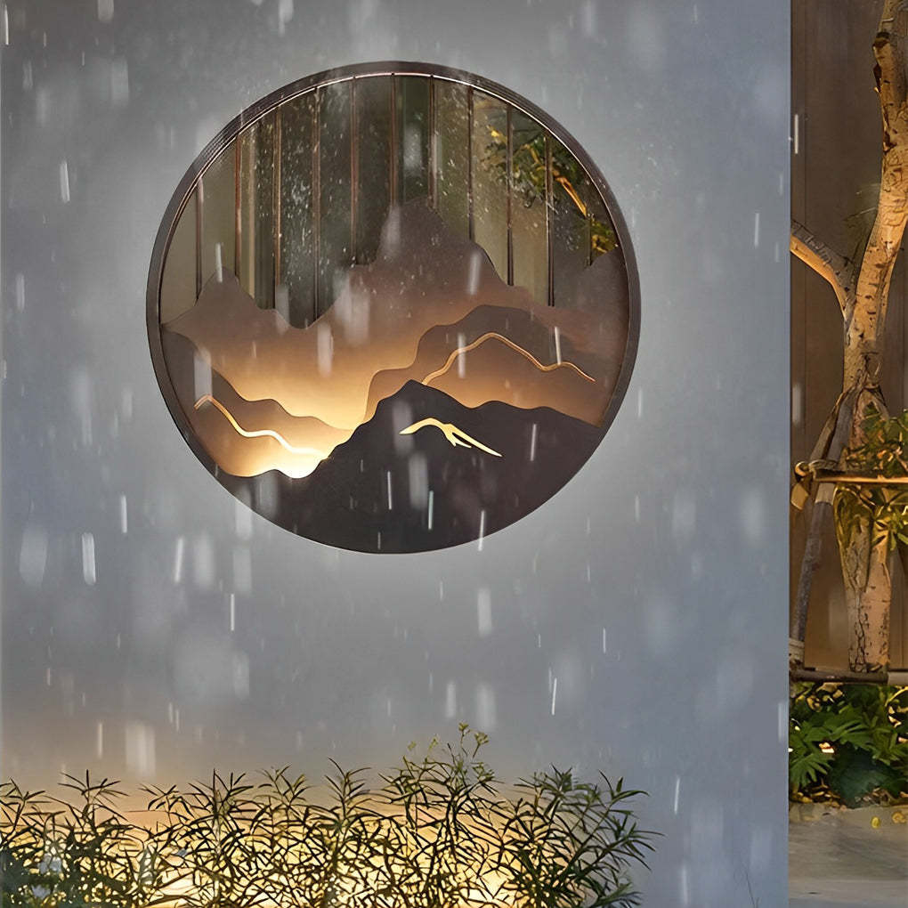 Round Mountain Scenery LED Waterproof Outdoor Wall Sconce Lighting-Lighom