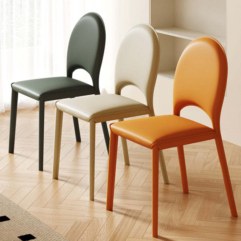 Minimalist Oval-Back Leather Steel Dining Chair — White