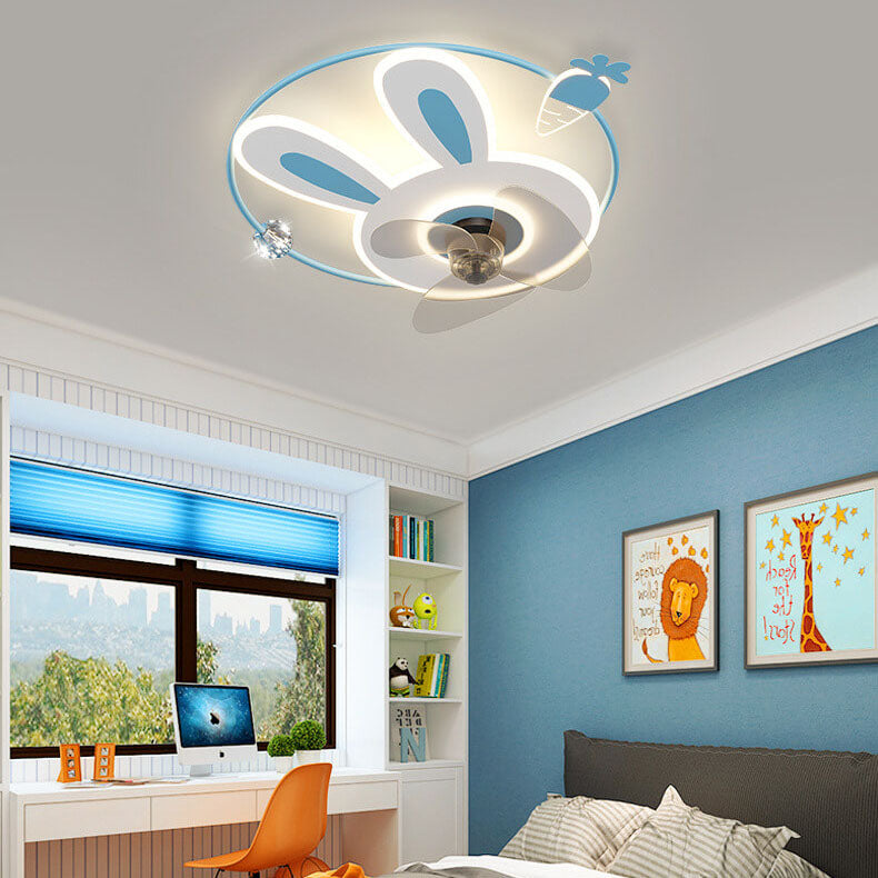 Cartoon Bunny Carrot LED Flush Mount Ceiling Fan Light