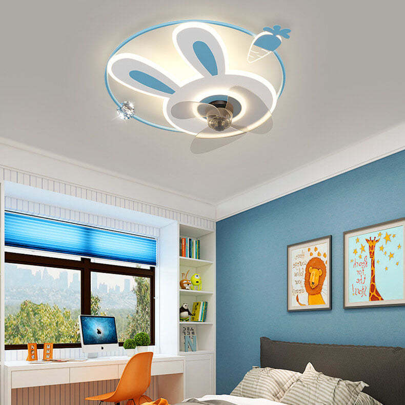 Cartoon Bunny Carrot LED Flush Mount Ceiling Fan Light