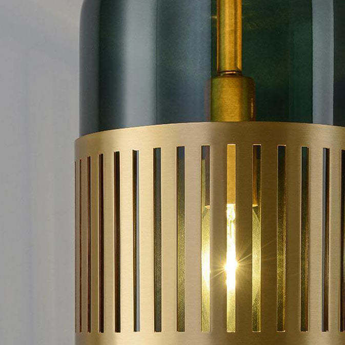 Vintage Brass Cylindrical Glass Wall Sconce