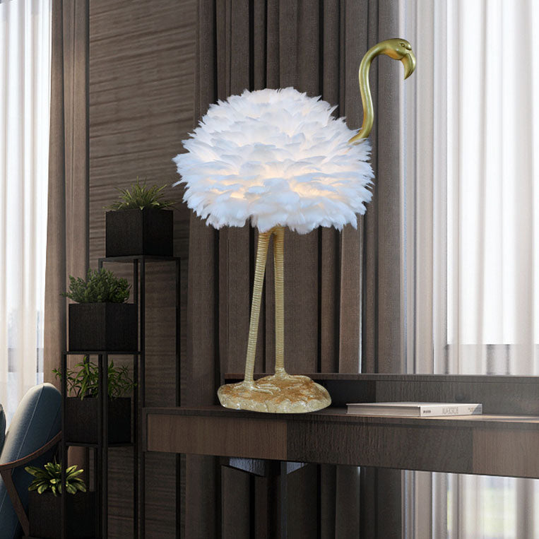 Nordic Goose Feather Metal Flamingo Ball Table Lamp