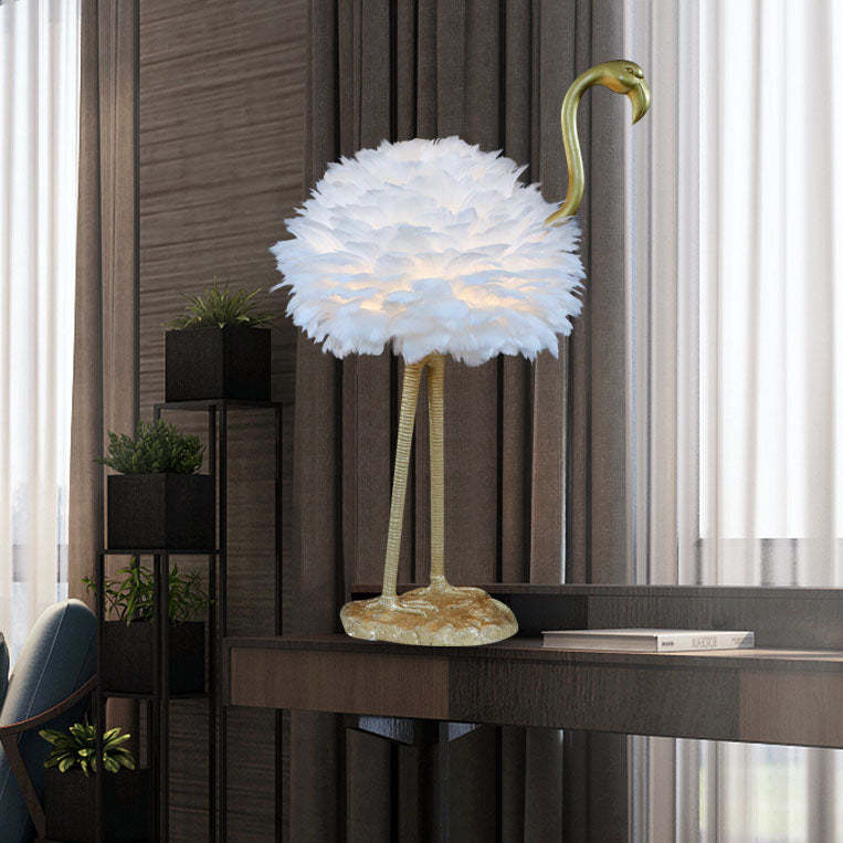 Nordic Goose Feather Metal Flamingo Ball Table Lamp