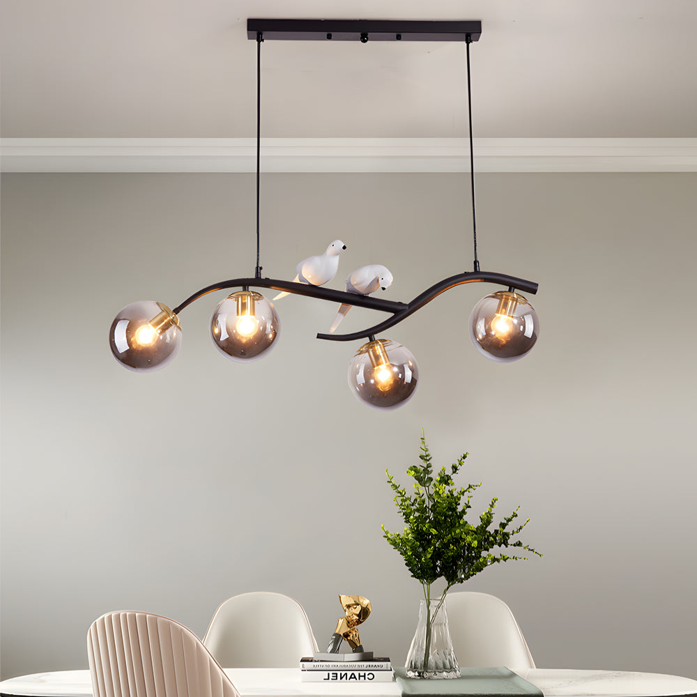 Modern long branch gray synthetic pendant lighting, Lighom — Cognac / Brushed Gold