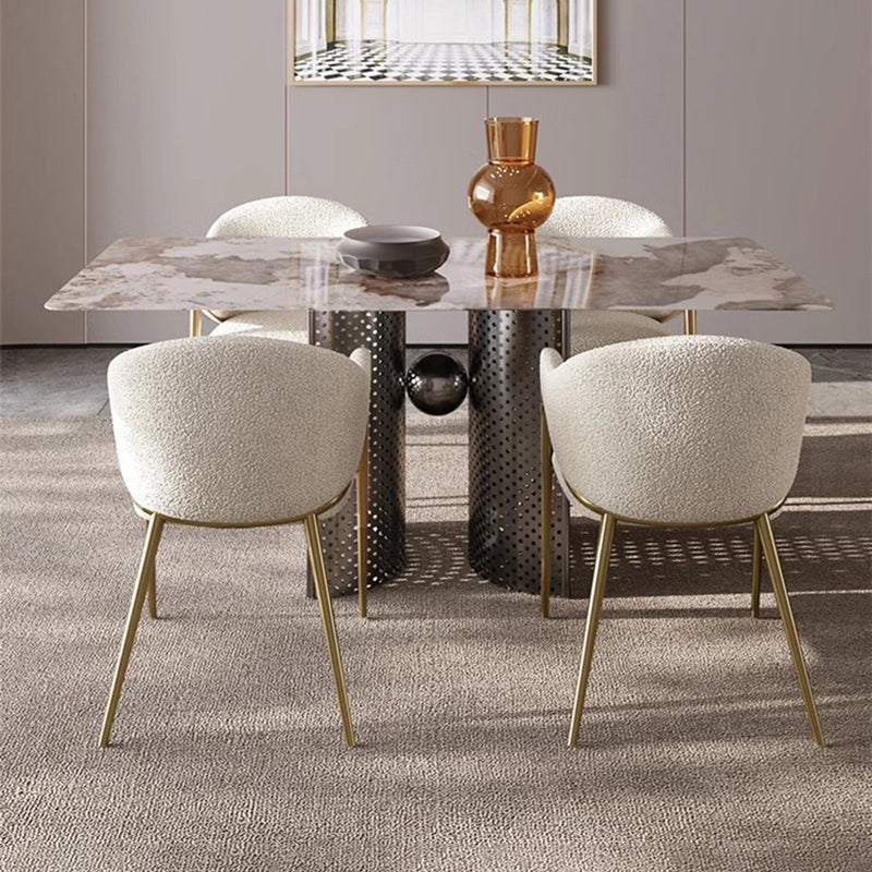 Modern Lambswool Curved Dining Chair With Armrest