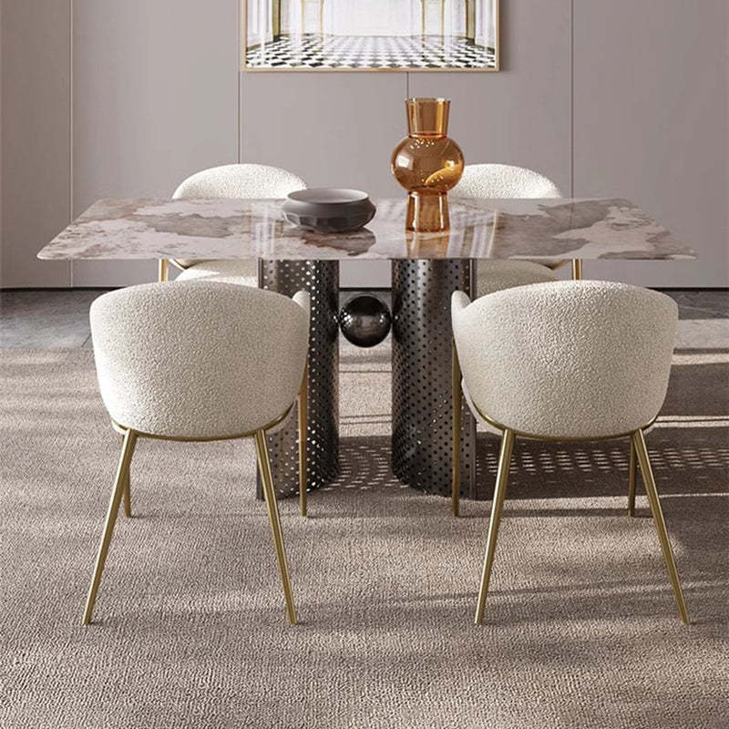 Modern Lambswool Curved Dining Chair With Armrest